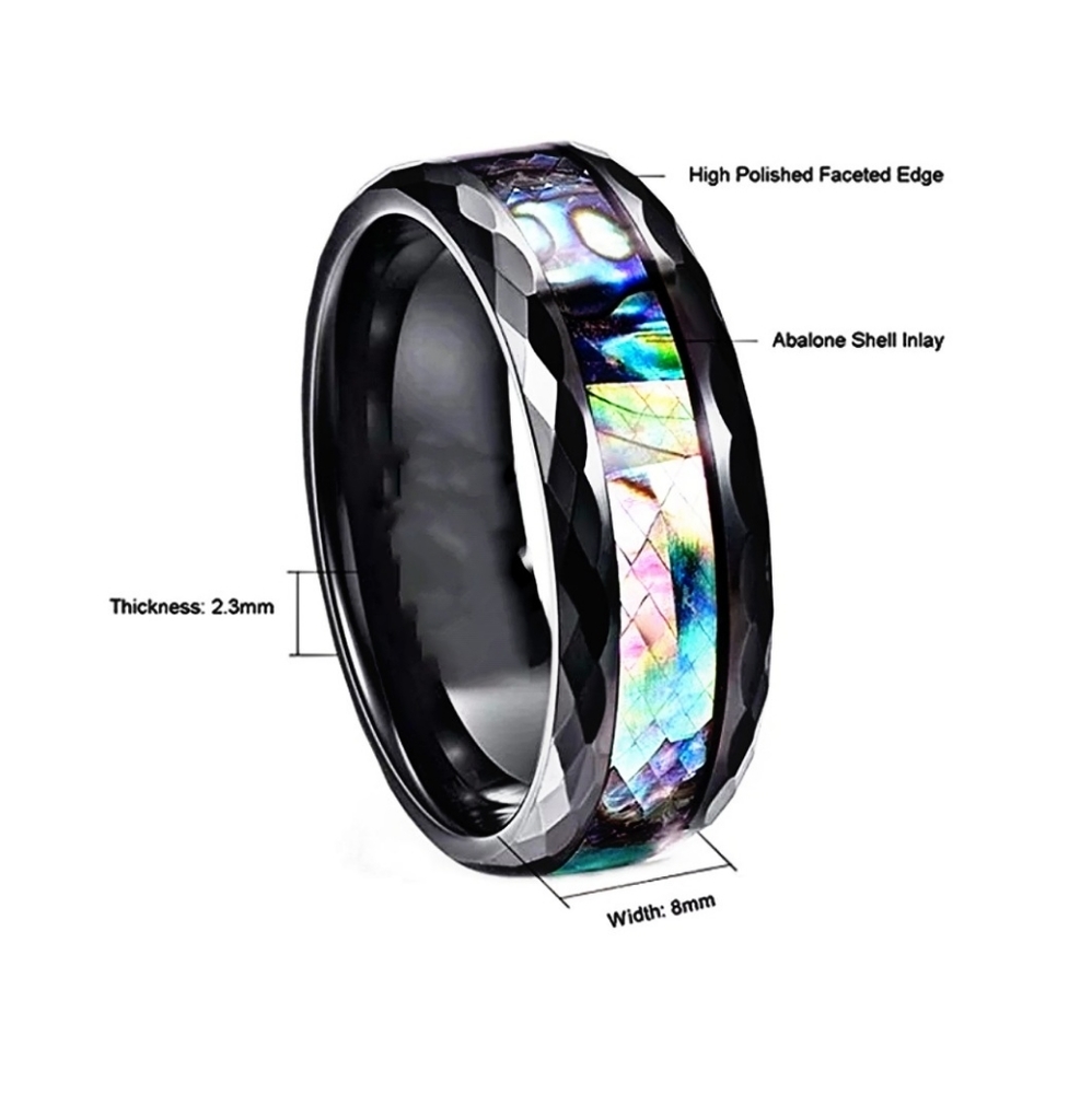 UNISEX RING | Stainless Steel Abalone Shell Channing Through Center Black Ring - Picture 3 of 10